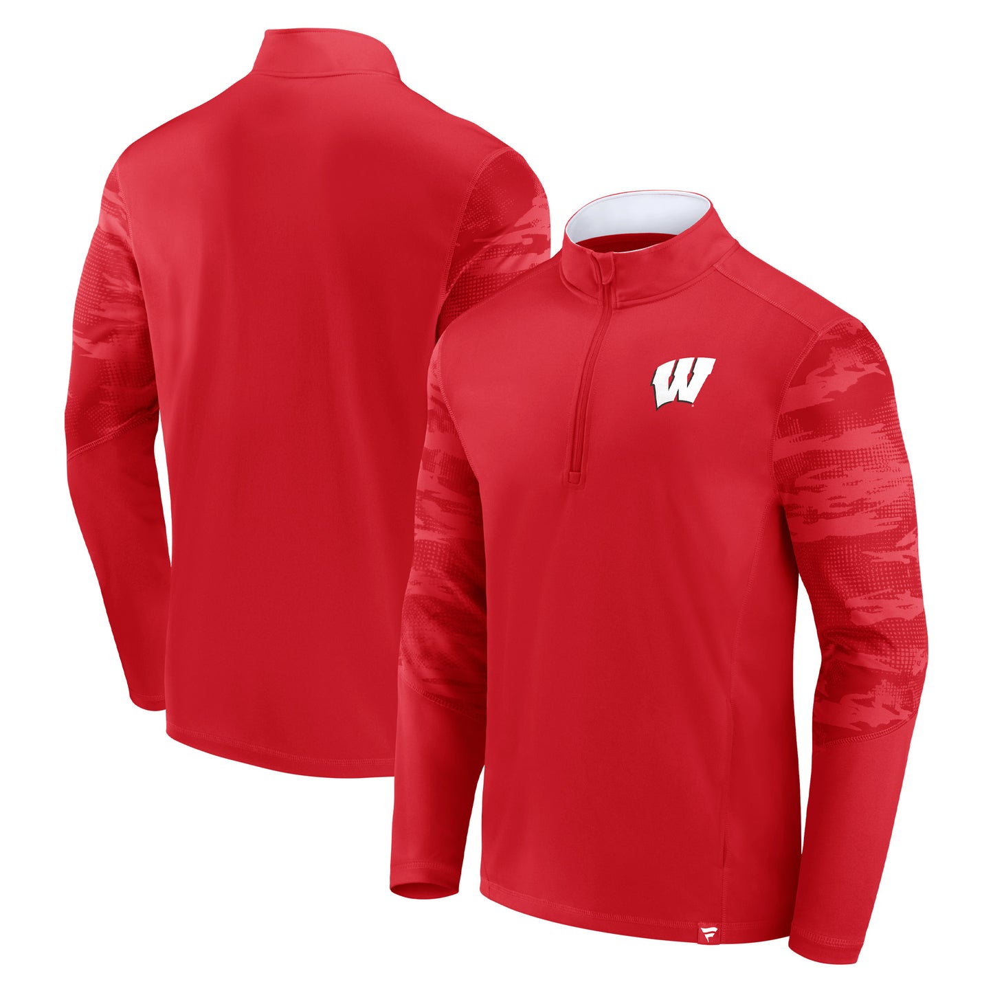 Men's Fanatics Red/White Wisconsin Badgers Ringer Quarter-Zip Top