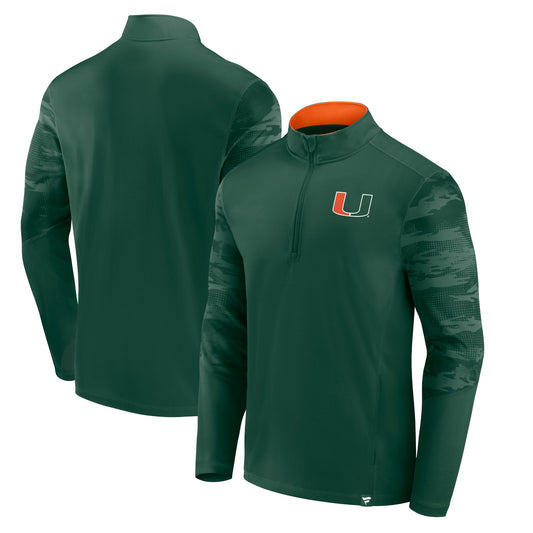 Men's Fanatics Green Miami Hurricanes Ringer Quarter-Zip Top