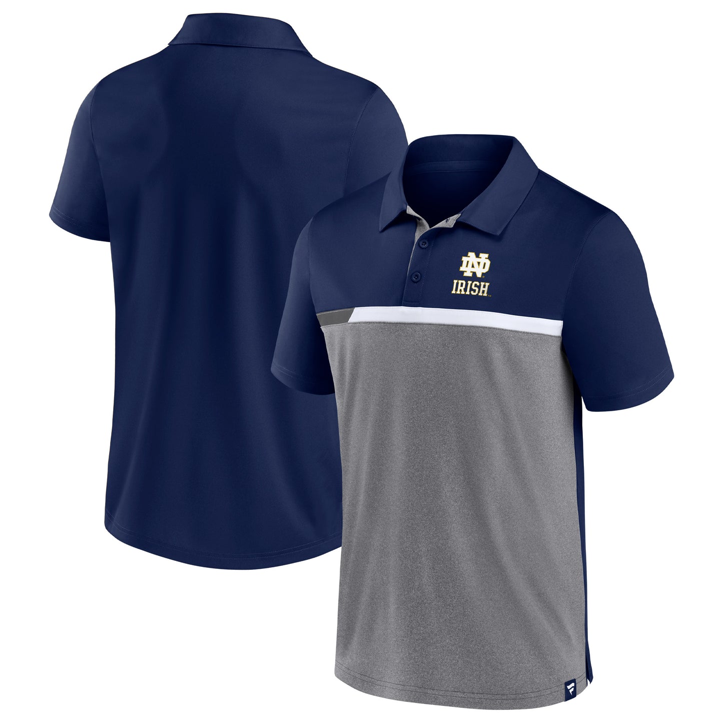 Men's Fanatics Navy/Heathered Gray Notre Dame Fighting Irish Split Block Color Block Polo