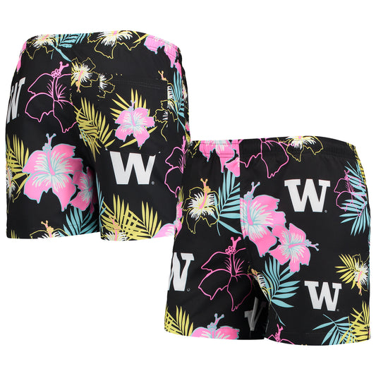 Men's FOCO Black Washington Huskies Neon Floral Swim Trunks