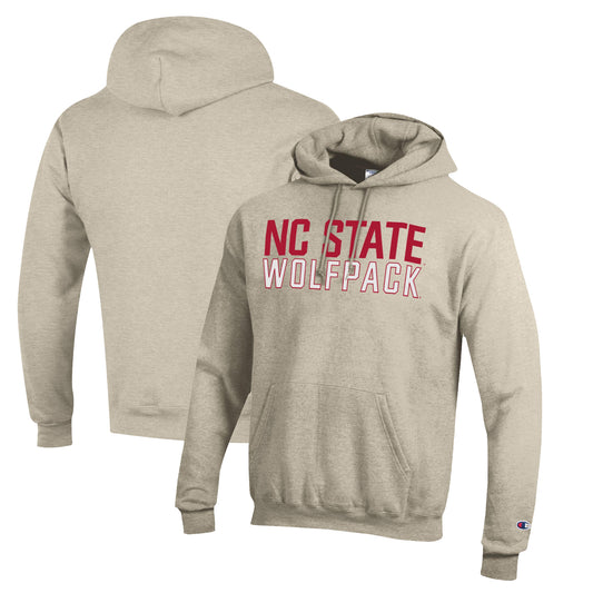 Men's Champion Heathered Oatmeal NC State Wolfpack Eco Powerblend Pullover Hoodie