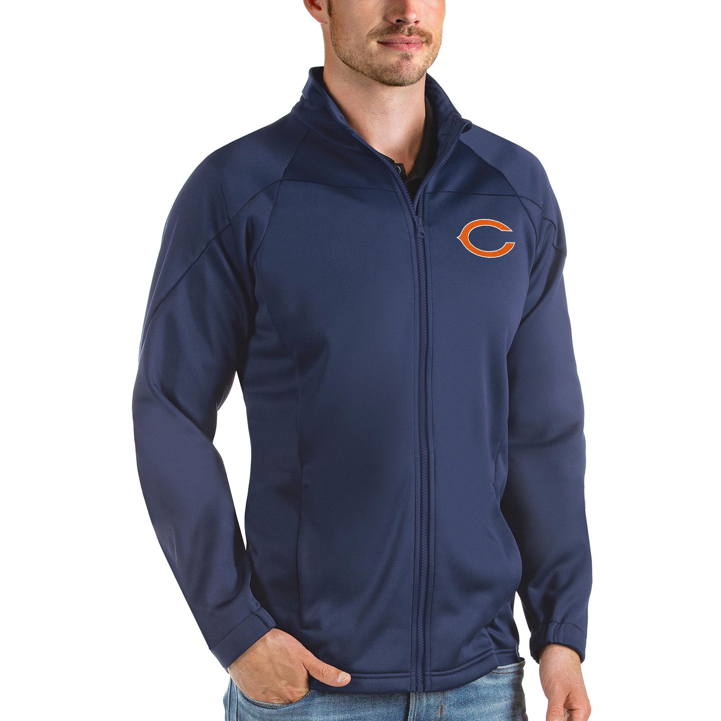 Men's Antigua Navy Chicago Bears Links Full-Zip Golf Jacket