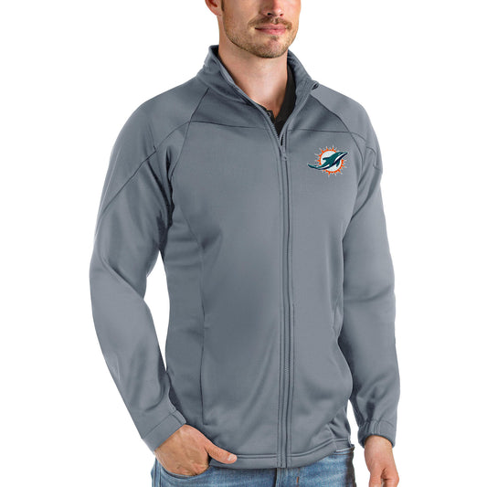 Men's Antigua Steel Miami Dolphins Links Full-Zip Golf Jacket