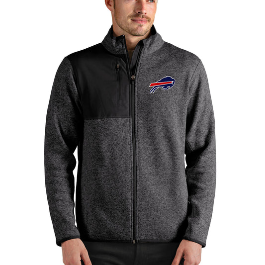 Men's Antigua Heathered Black Buffalo Bills Fortune Full-Zip Jacket