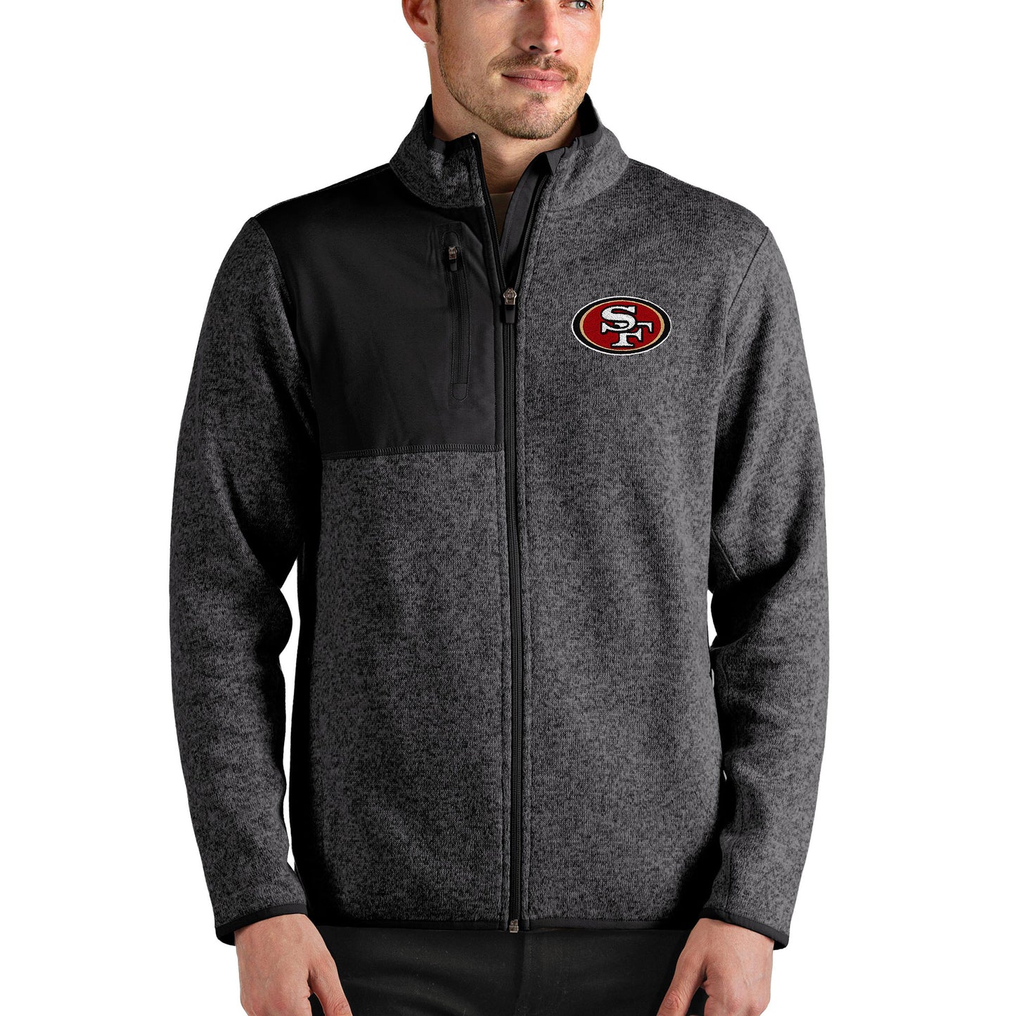 Men's Antigua Heathered Black San Francisco 49ers Fortune Full-Zip Jacket