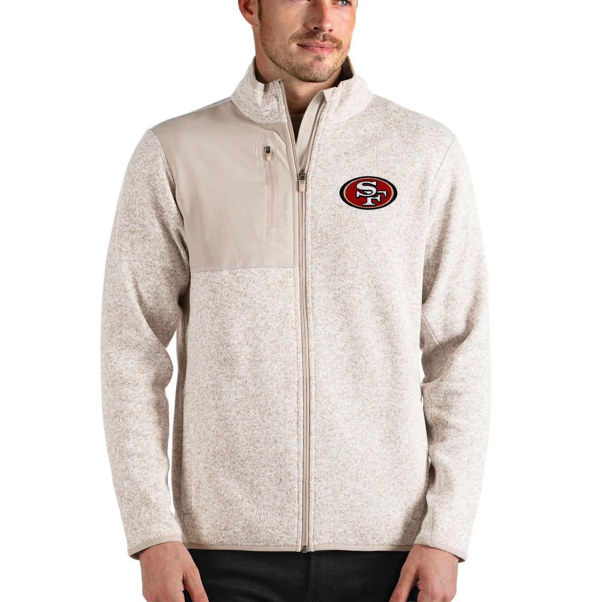 Men's Antigua Oatmeal San Francisco 49ers Fortune Full-Zip Jacket