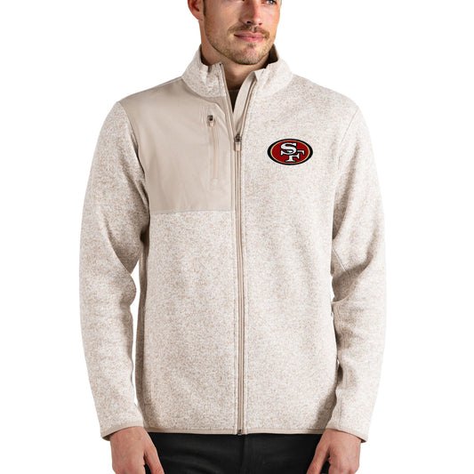 Men's Antigua Oatmeal San Francisco 49ers Fortune Full-Zip Jacket