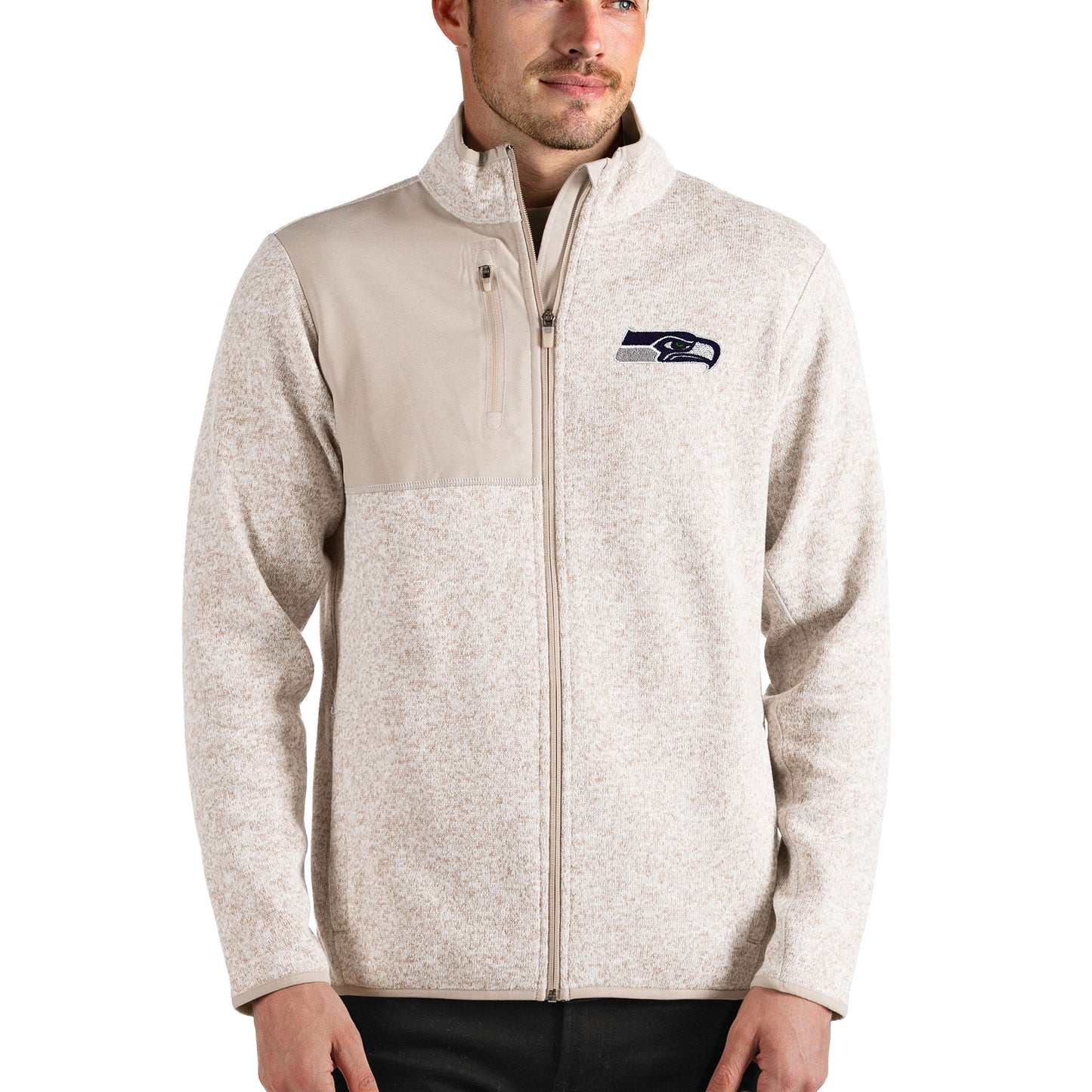 Men's Antigua Oatmeal Seattle Seahawks Fortune Full-Zip Jacket