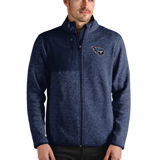 Men's Antigua Heathered Navy Tennessee Titans Fortune Full-Zip Jacket