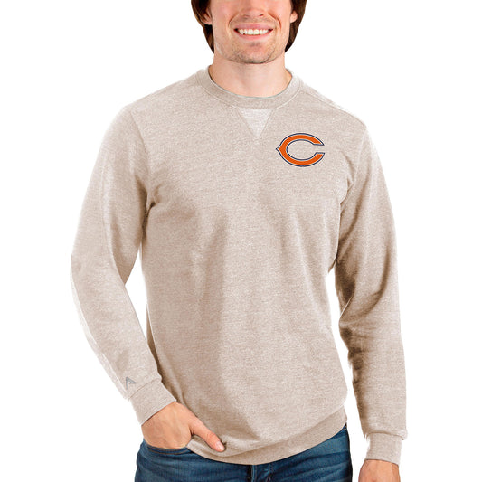 Men's Antigua Oatmeal Chicago Bears Reward Crewneck Pullover Sweatshirt