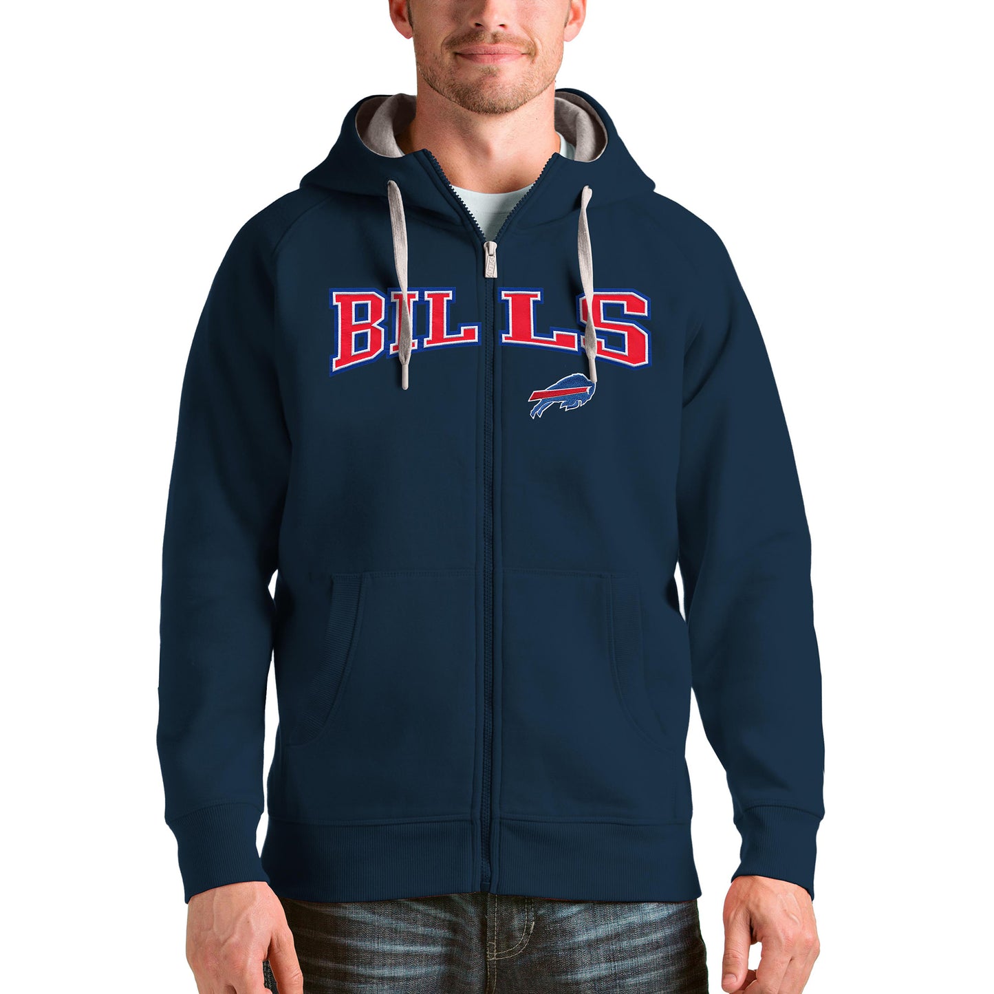 Men's Antigua Navy Buffalo Bills Wordmark Victory Full-Zip Hoodie