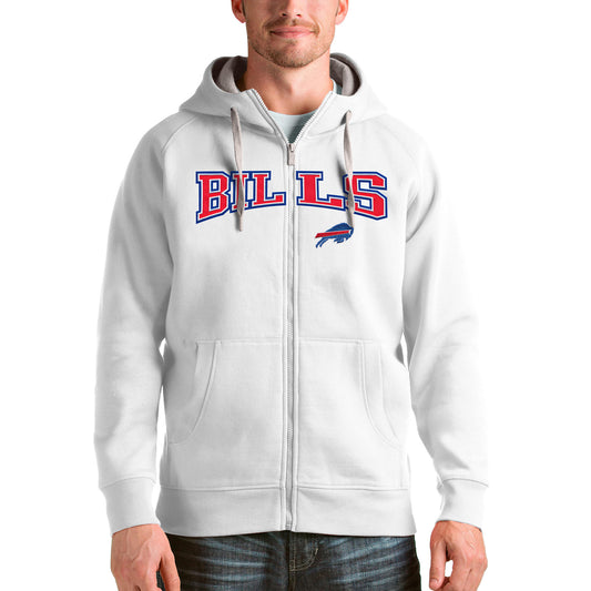 Men's Antigua White Buffalo Bills Wordmark Victory Full-Zip Hoodie