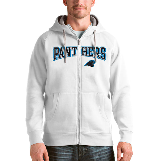 Men's Antigua White Carolina Panthers Wordmark Victory Full-Zip Hoodie