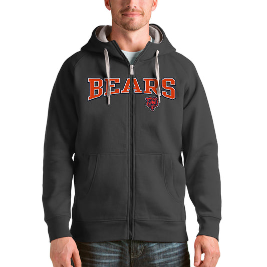 Men's Antigua Charcoal Chicago Bears Wordmark Victory Full-Zip Hoodie