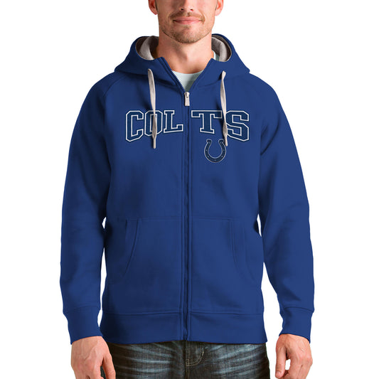 Men's Antigua Royal Indianapolis Colts Wordmark Victory Full-Zip Hoodie