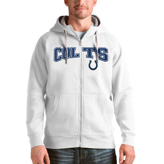 Men's Antigua White Indianapolis Colts Wordmark Victory Full-Zip Hoodie