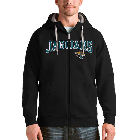 Men's Antigua Black Jacksonville Jaguars Wordmark Victory Full-Zip Hoodie