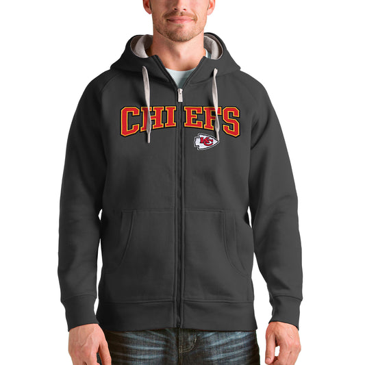 Men's Antigua Charcoal Kansas City Chiefs Wordmark Victory Full-Zip Hoodie