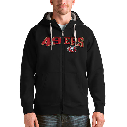 Men's Antigua Black San Francisco 49ers Wordmark Victory Full-Zip Hoodie