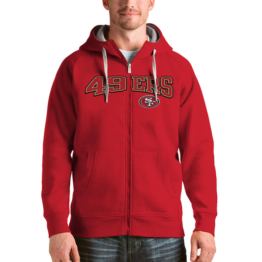 Men's Antigua Scarlet San Francisco 49ers Wordmark Victory Full-Zip Hoodie
