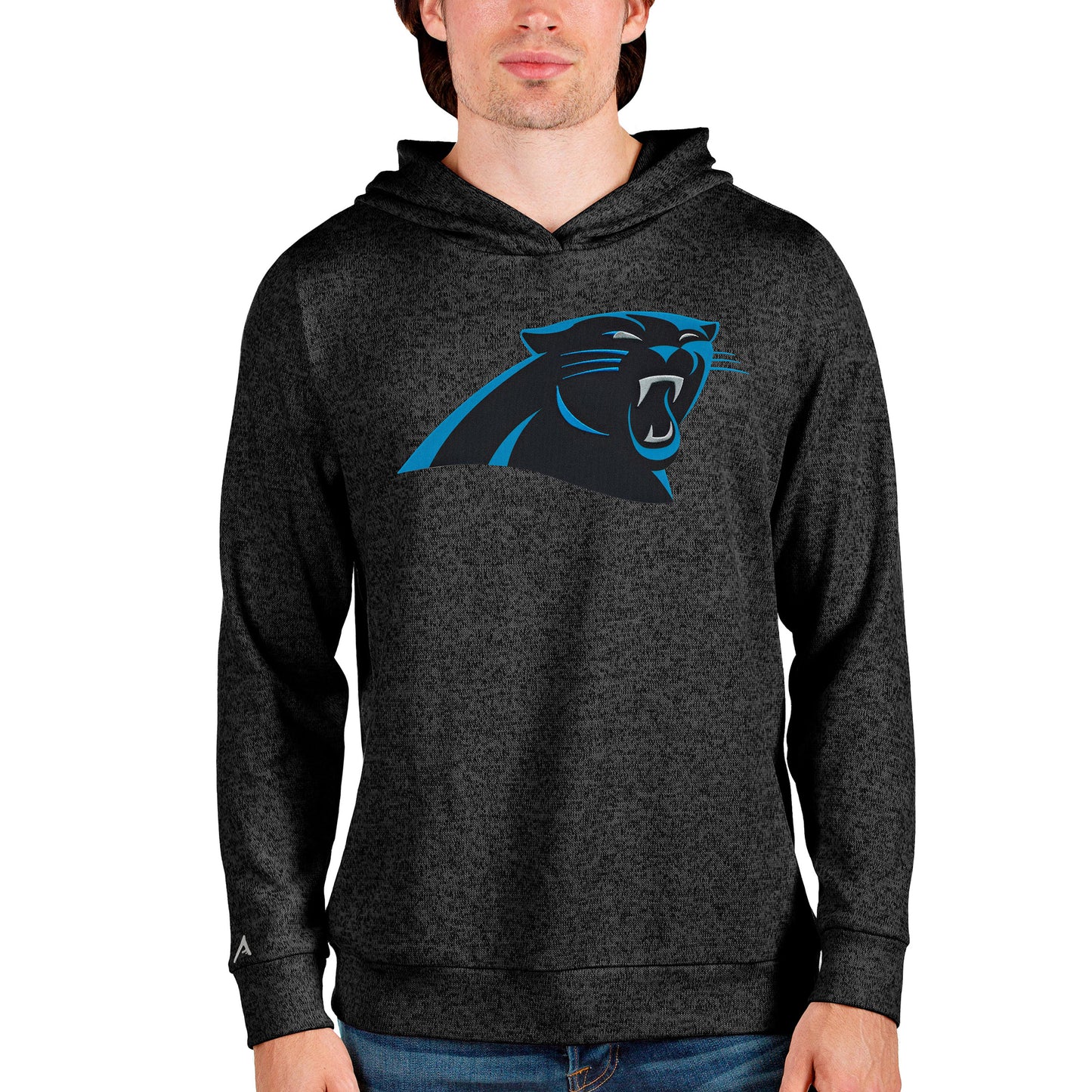 Men's Antigua Heathered Black Carolina Panthers Team Absolute Pullover Hoodie