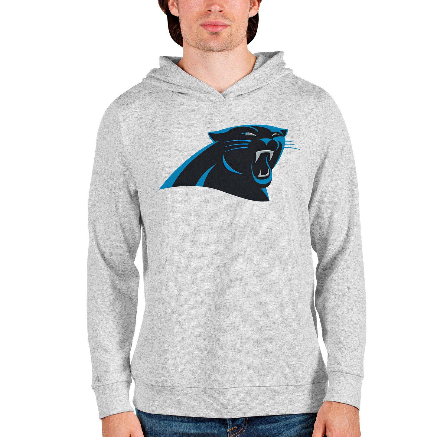 Men's Antigua Heathered Gray Carolina Panthers Team Absolute Pullover Hoodie