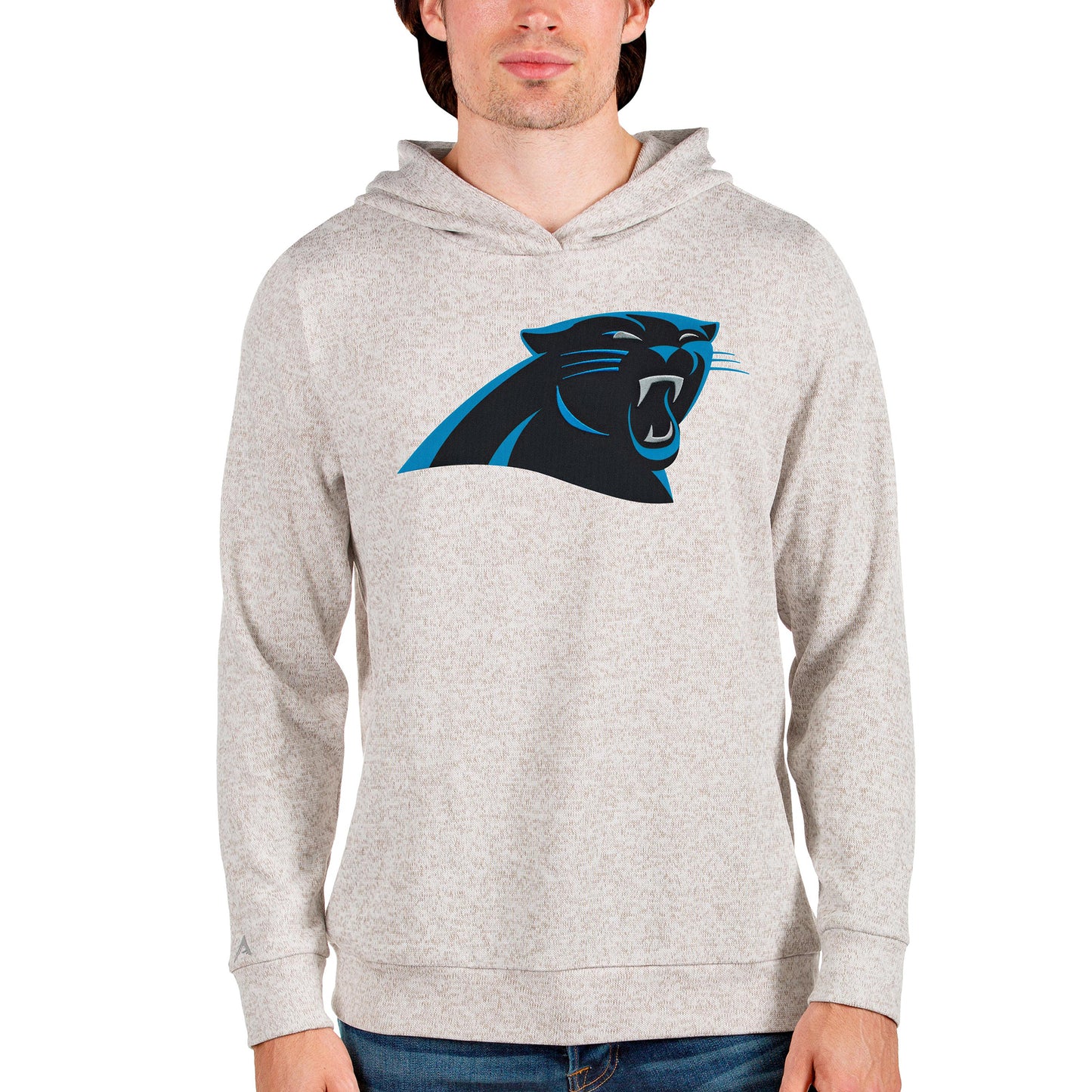 Men's Antigua Oatmeal Carolina Panthers Team Absolute Pullover Hoodie