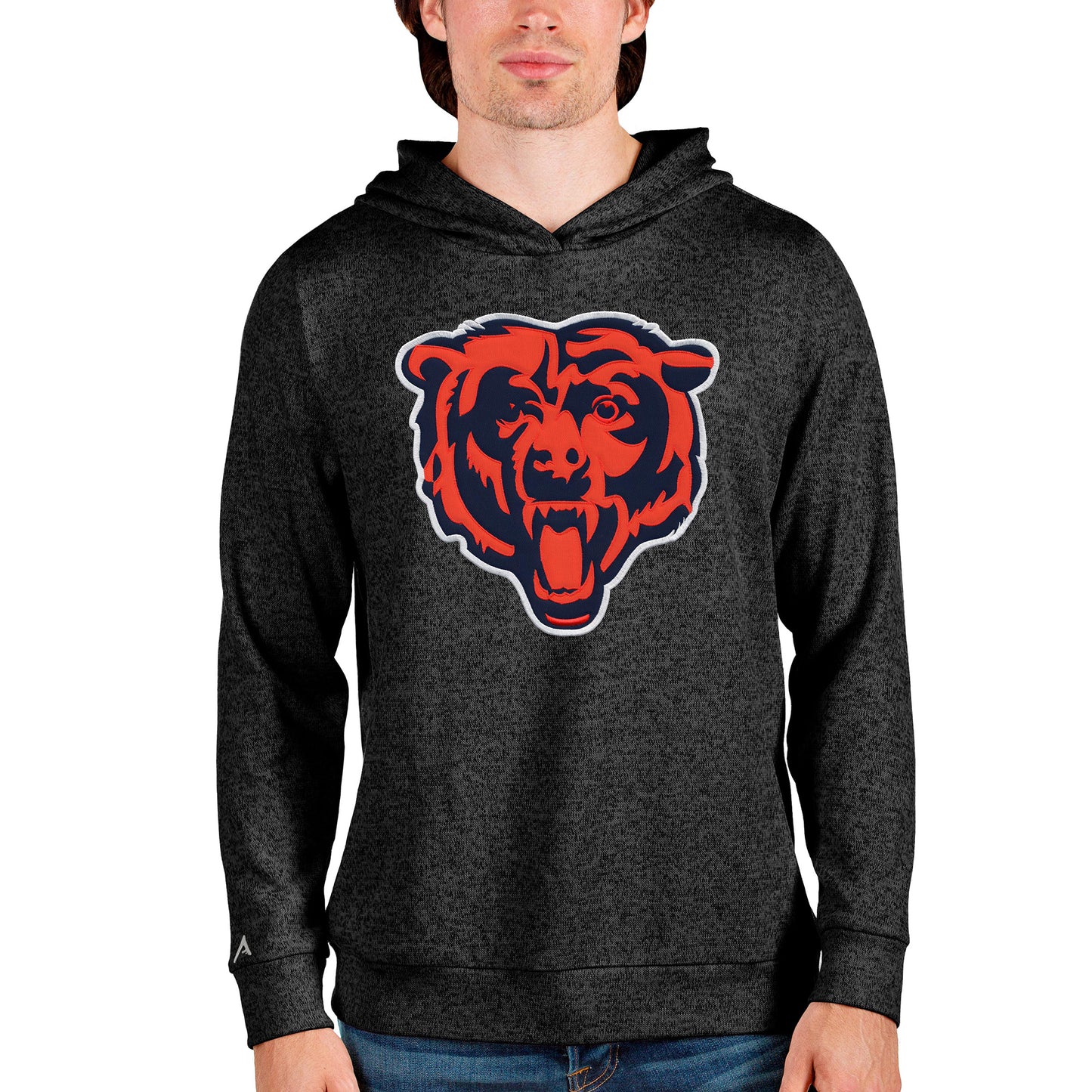 Men's Antigua Heathered Black Chicago Bears Team Absolute Pullover Hoodie