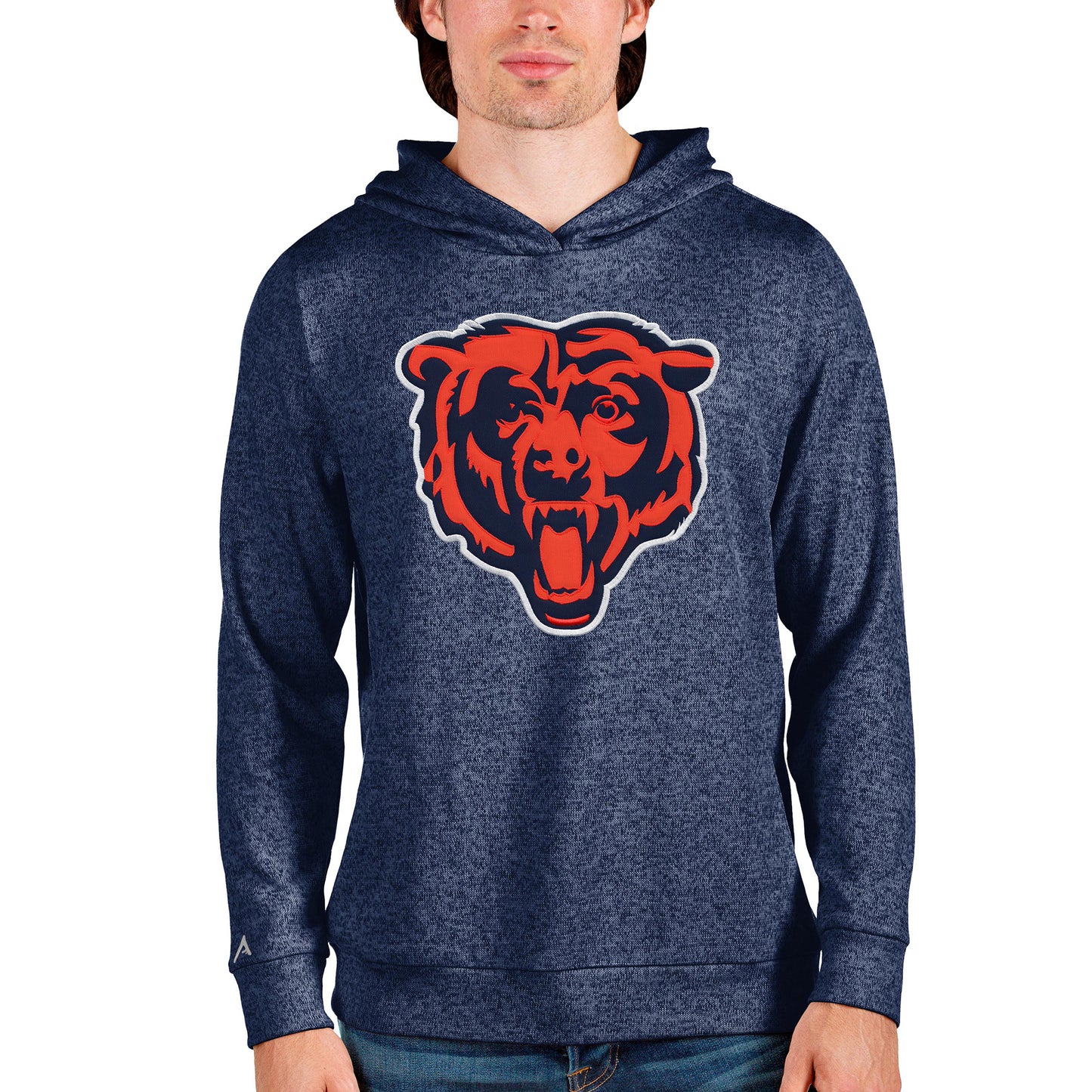 Men's Antigua Heathered Navy Chicago Bears Team Absolute Pullover Hoodie