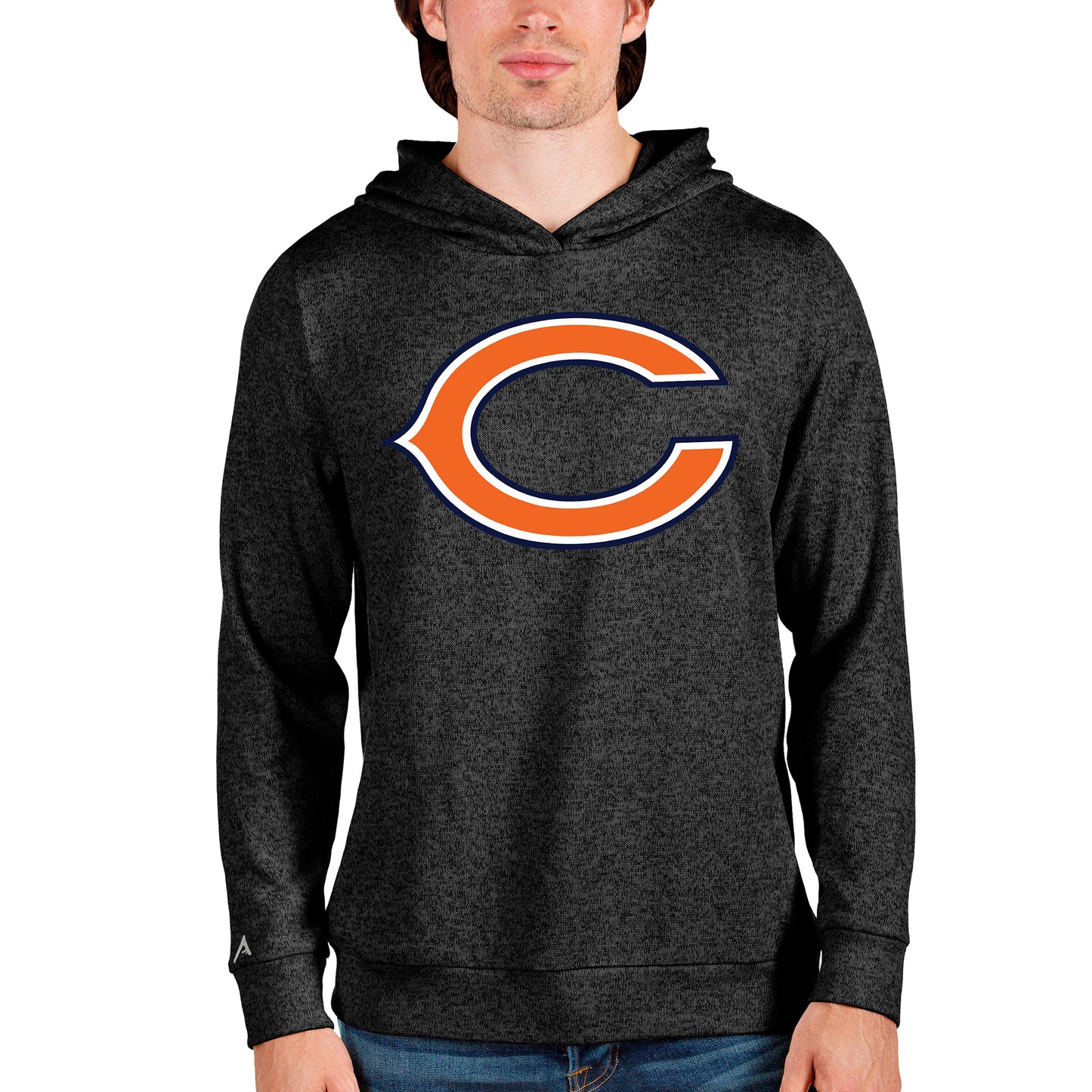 Men's Antigua Heathered Black Chicago Bears Team Absolute Pullover Hoodie