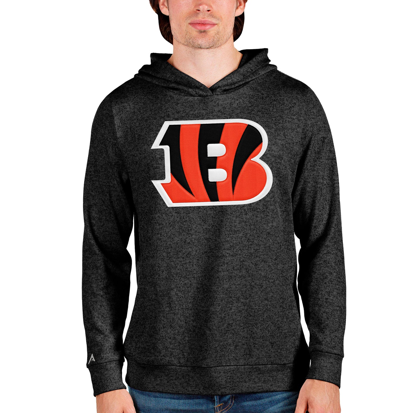 Men's Antigua Heathered Black Cincinnati Bengals Team Absolute Pullover Hoodie