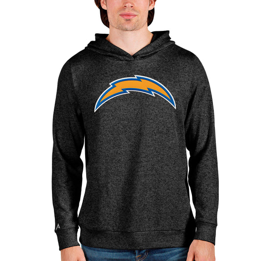 Men's Antigua Heathered Black Los Angeles Chargers Team Absolute Pullover Hoodie