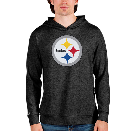 Men's Antigua Heathered Black Pittsburgh Steelers Team Absolute Pullover Hoodie