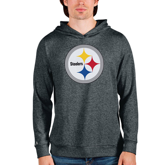 Men's Antigua Heathered Charcoal Pittsburgh Steelers Team Absolute Pullover Hoodie