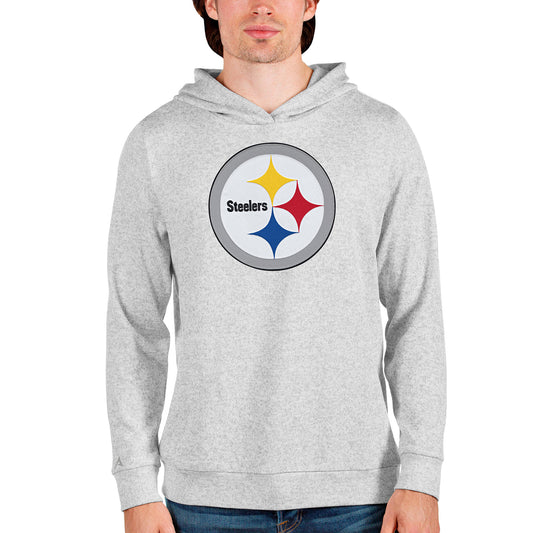 Men's Antigua Heathered Gray Pittsburgh Steelers Team Absolute Pullover Hoodie