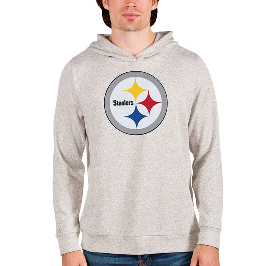 Men's Antigua Oatmeal Pittsburgh Steelers Team Absolute Pullover Hoodie