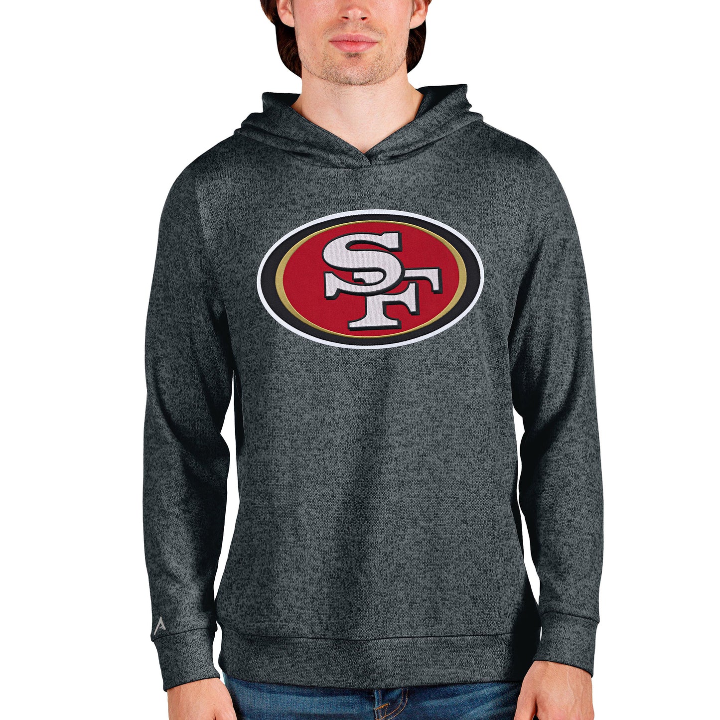 Men's Antigua Heathered Charcoal San Francisco 49ers Team Absolute Pullover Hoodie