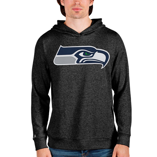 Men's Antigua Heathered Black Seattle Seahawks Team Absolute Pullover Hoodie