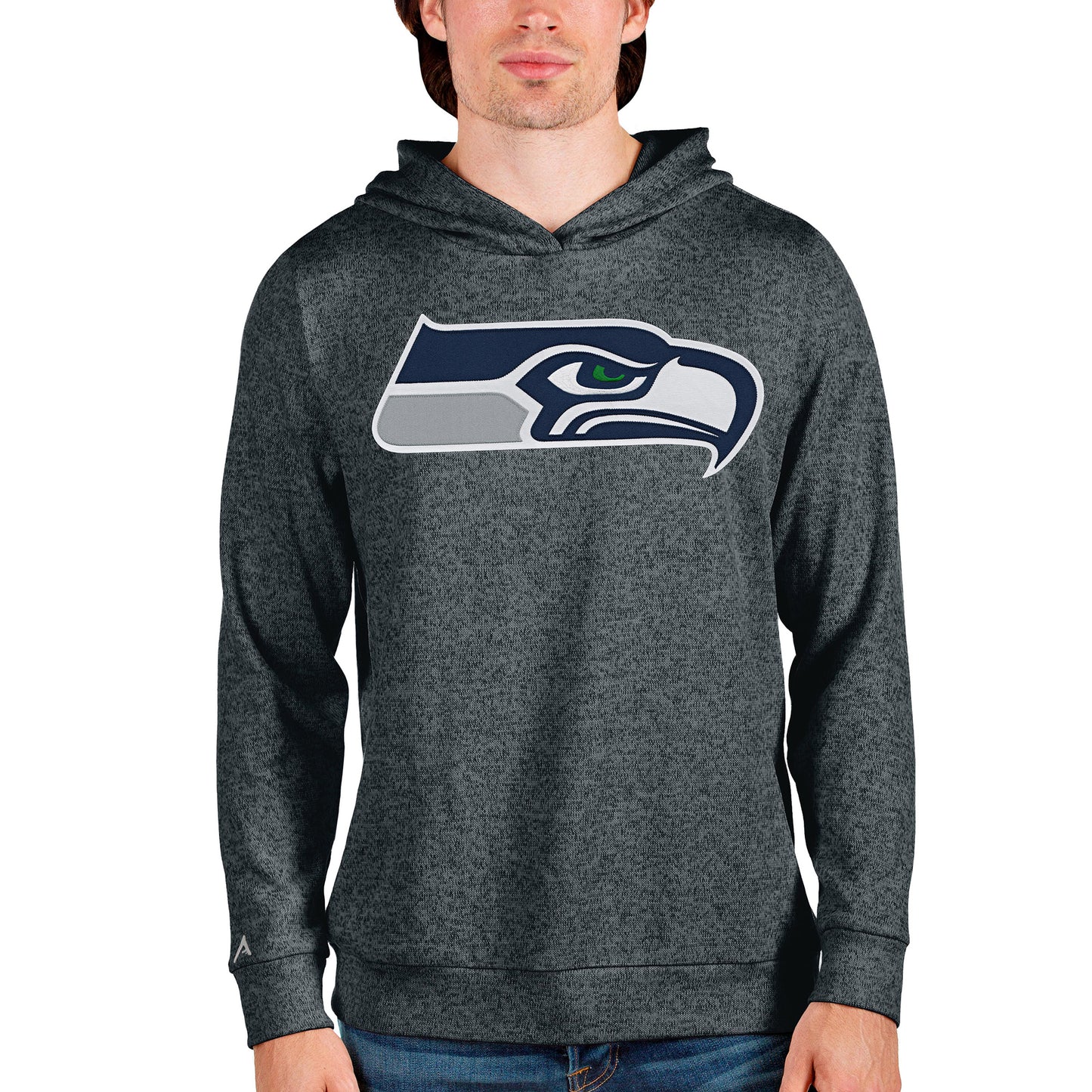 Men's Antigua Heathered Charcoal Seattle Seahawks Team Absolute Pullover Hoodie