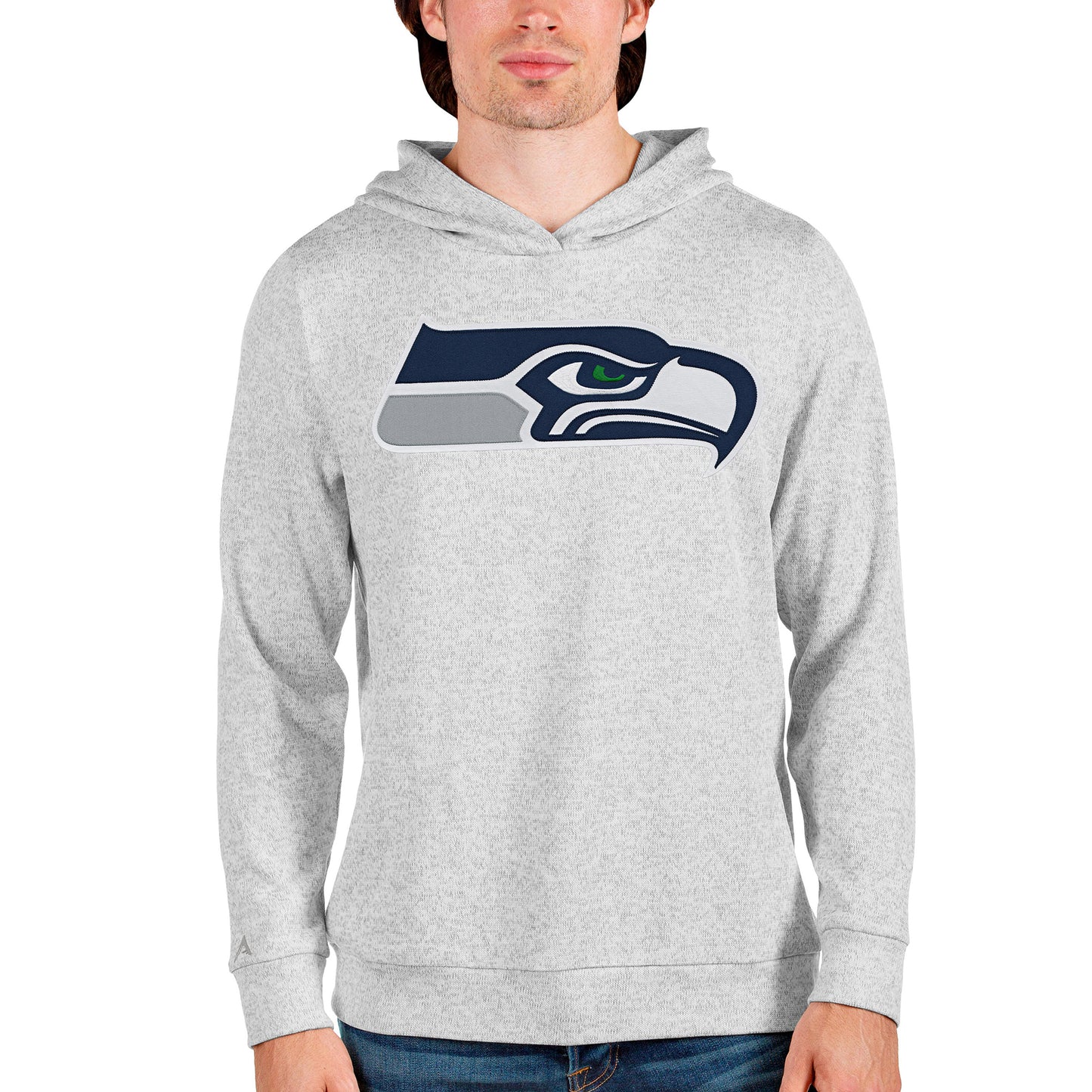 Men's Antigua Heathered Gray Seattle Seahawks Team Absolute Pullover Hoodie