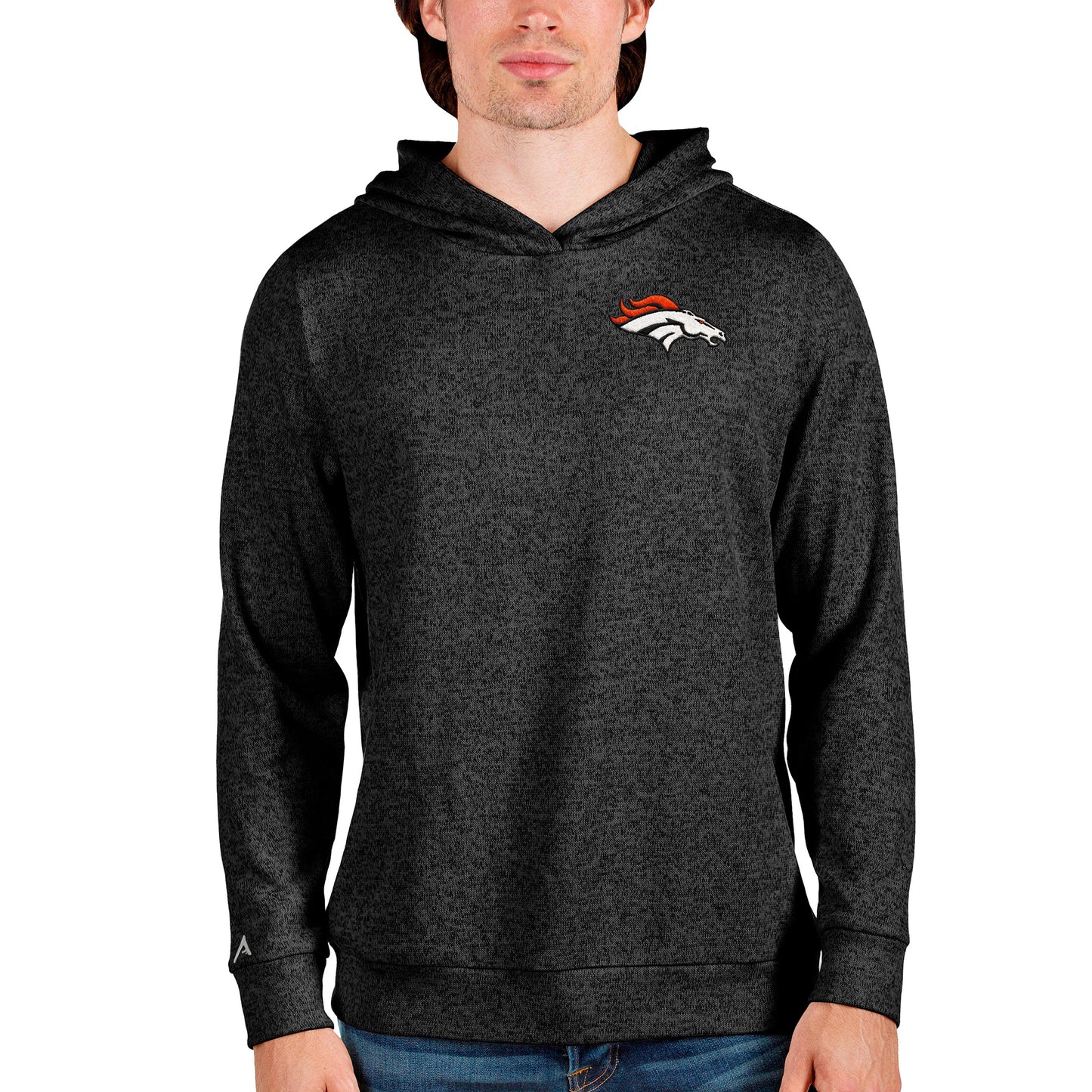 Men's Antigua Heathered Black Denver Broncos Absolute Pullover Hoodie
