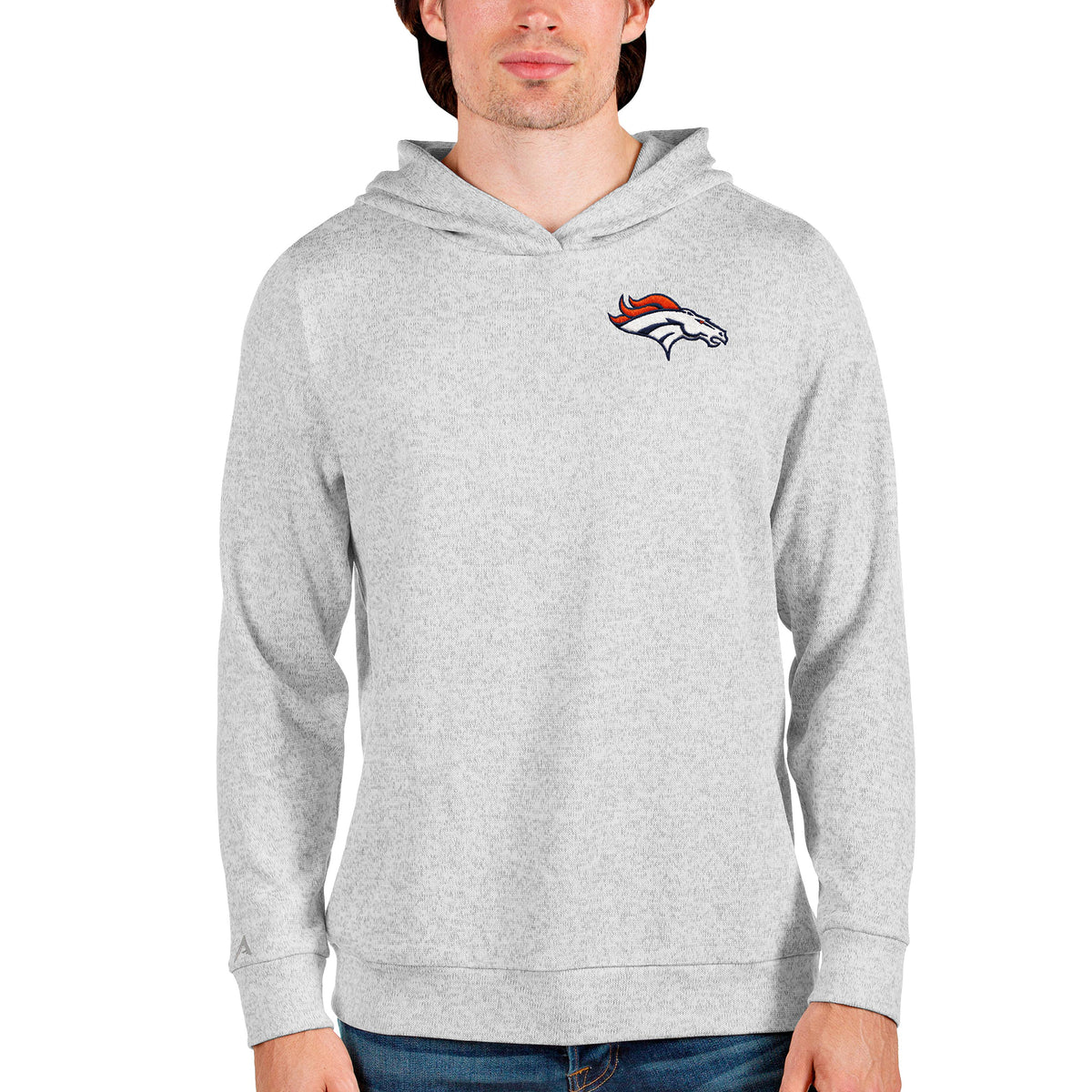 Men's Antigua Heathered Gray Denver Broncos Absolute Pullover Hoodie