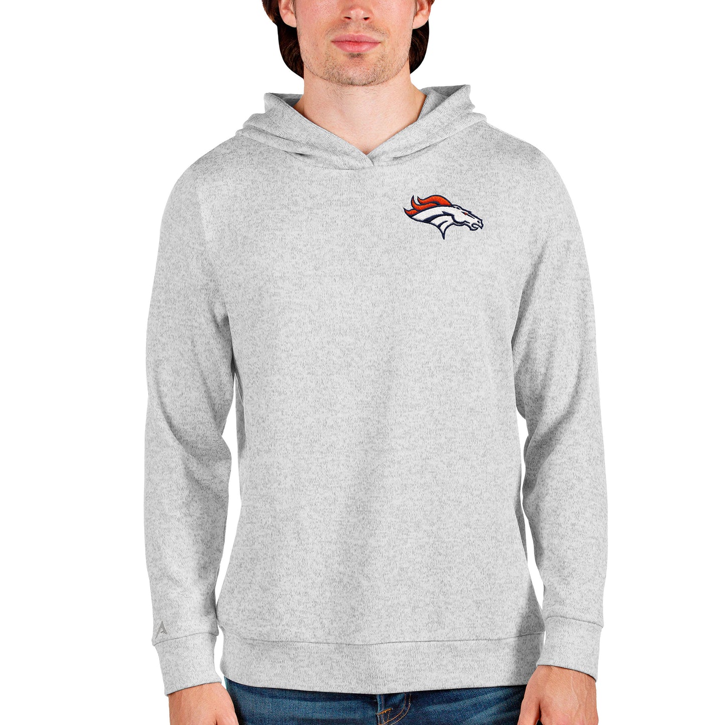 Men's Antigua Heathered Gray Denver Broncos Absolute Pullover Hoodie