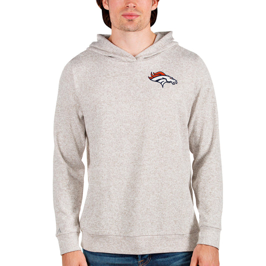 Men's Antigua Oatmeal Denver Broncos Absolute Pullover Hoodie