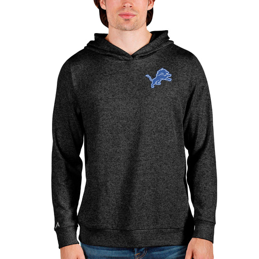 Men's Antigua Heathered Black Detroit Lions Absolute Pullover Hoodie