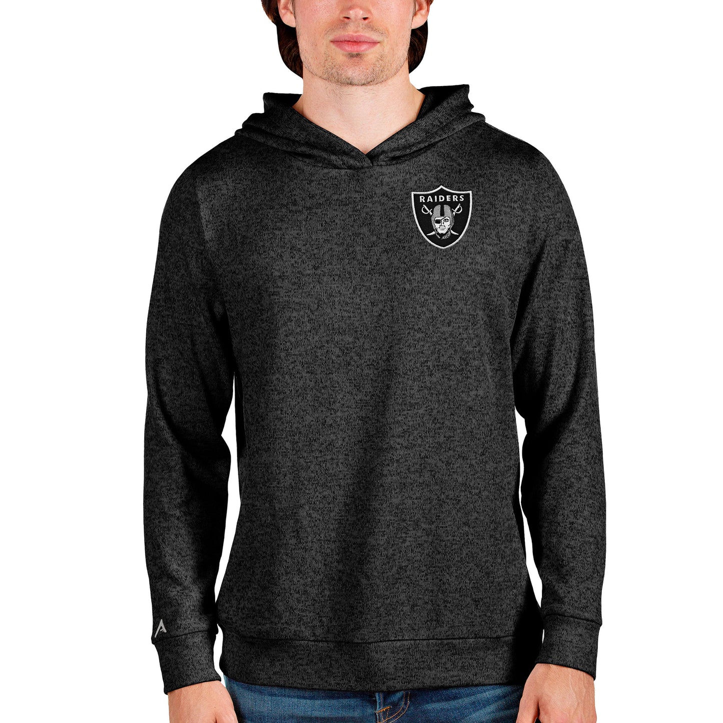 Men's Antigua Heathered Black Las Vegas Raiders Absolute Pullover Hoodie