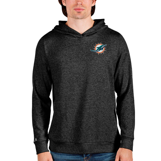 Men's Antigua Heathered Black Miami Dolphins Absolute Pullover Hoodie