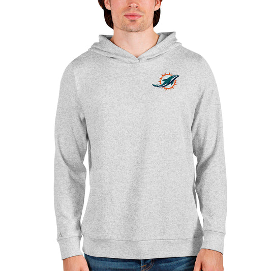 Men's Antigua Heathered Gray Miami Dolphins Absolute Pullover Hoodie