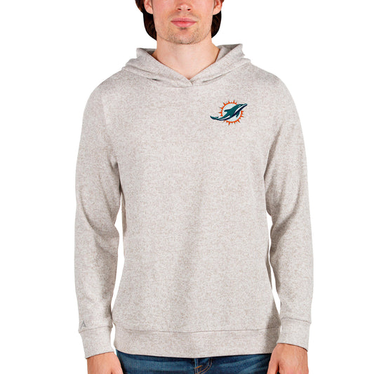 Men's Antigua Oatmeal Miami Dolphins Absolute Pullover Hoodie