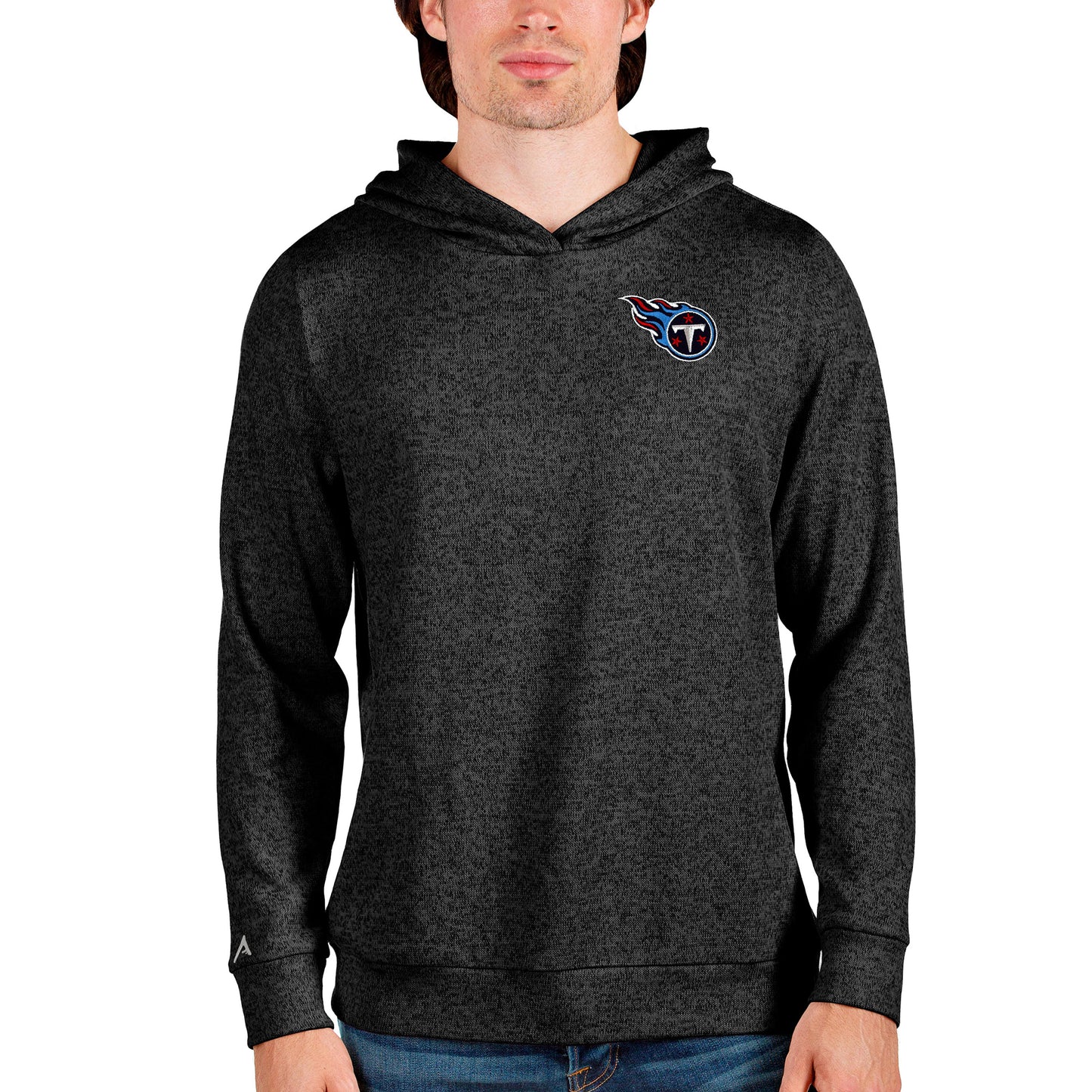 Men's Antigua Heathered Black Tennessee Titans Absolute Pullover Hoodie